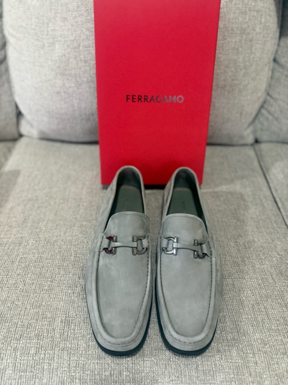 Salvatore Ferragamo Gray Suede Bit Loafers